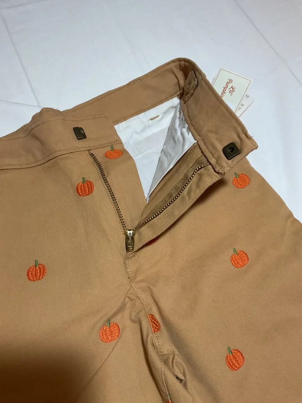 Gymboree Boys 8 Tan Schiffli Embroidered Pumpkin All Over Cotton Pants NWT